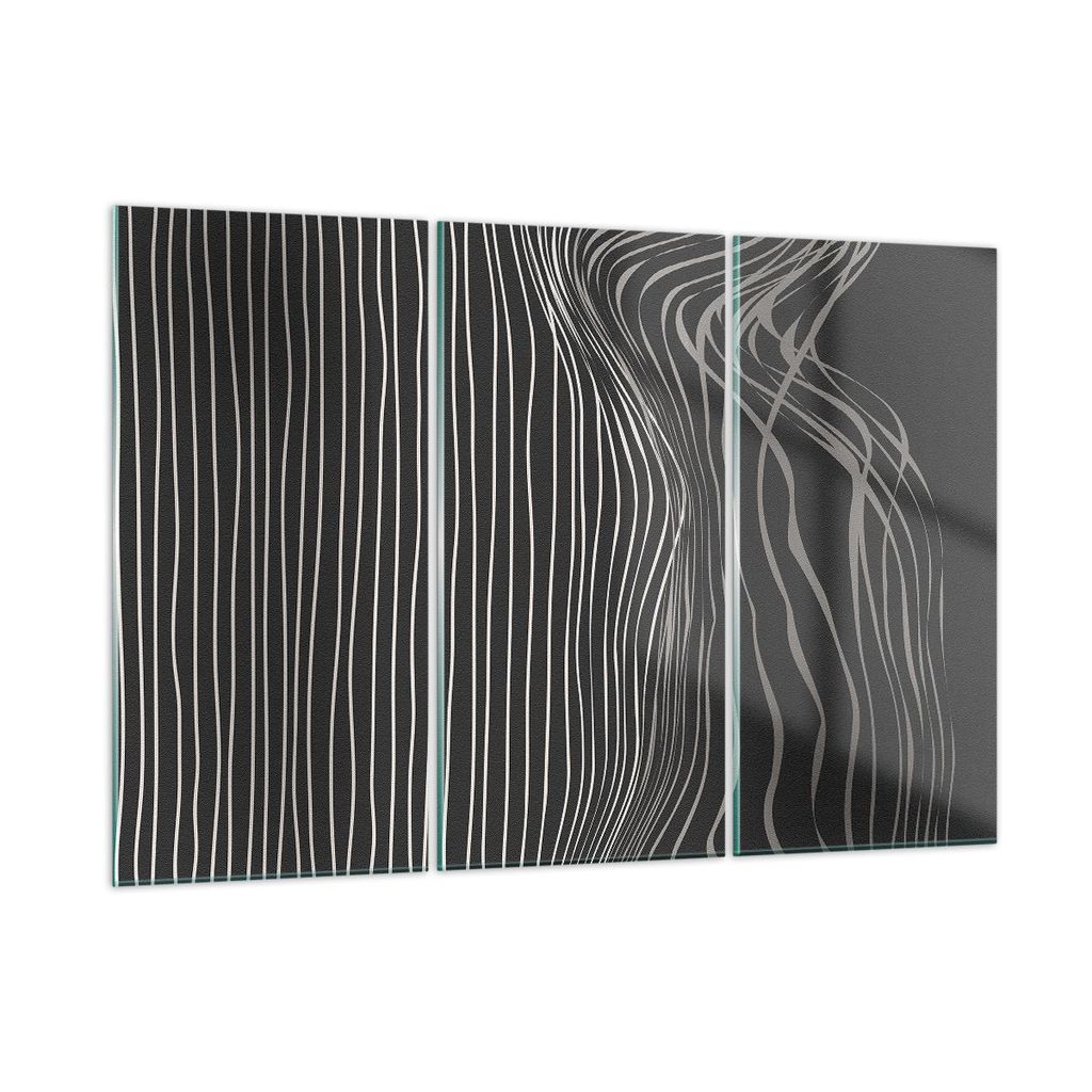 Bilder auf glas - 3 Teile - Abstraktion Streifen Schwarz und Weiß - 105x70cm - Glasbilder - Wandbilder - Bilder - Wanddekoration aus Glas - Glas B...