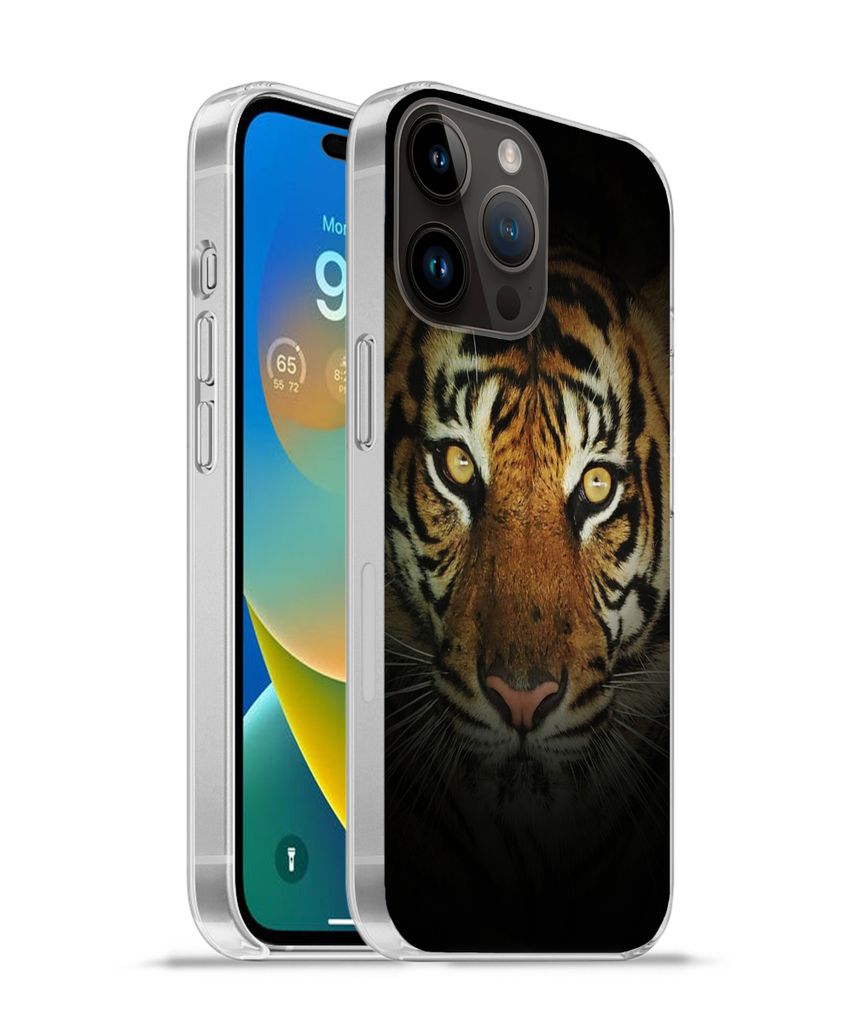 MuchoWow Handyhülle Schutzhülle Hülle für Apple iPhone 14 Pro - Softcase Tiger - Licht - Augen Silikon Softcase Handy Hülle - Umschlag