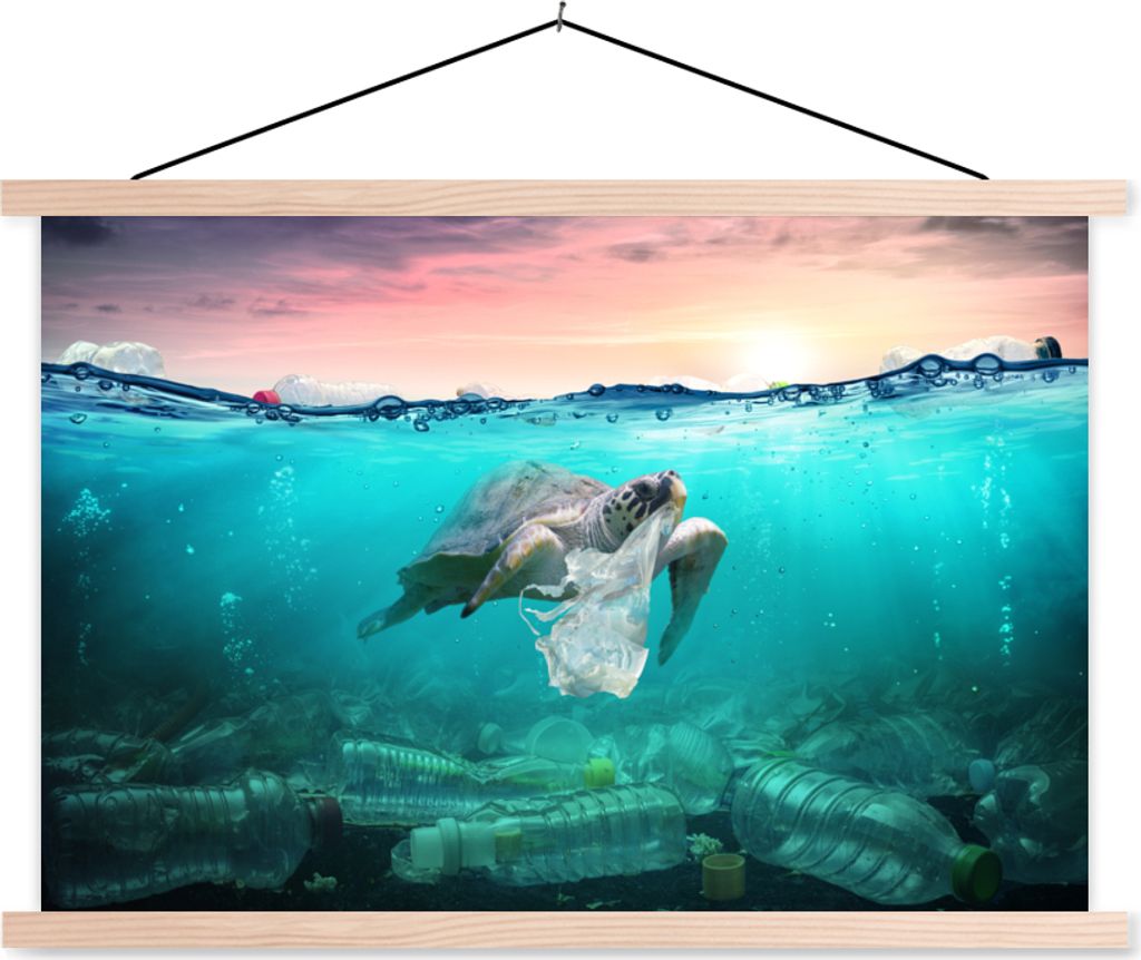 MuchoWow Textilposter Schildkröte - Meer - Sonne 60x40 cm mit holzfarbenen Rahmen - Bilder