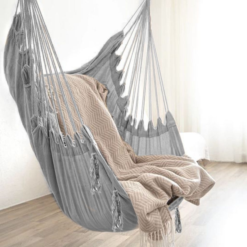 Závěsné křeslo-houpací síť, šedá, bavlna-polyester, 130x97 Obrázek produktu 16