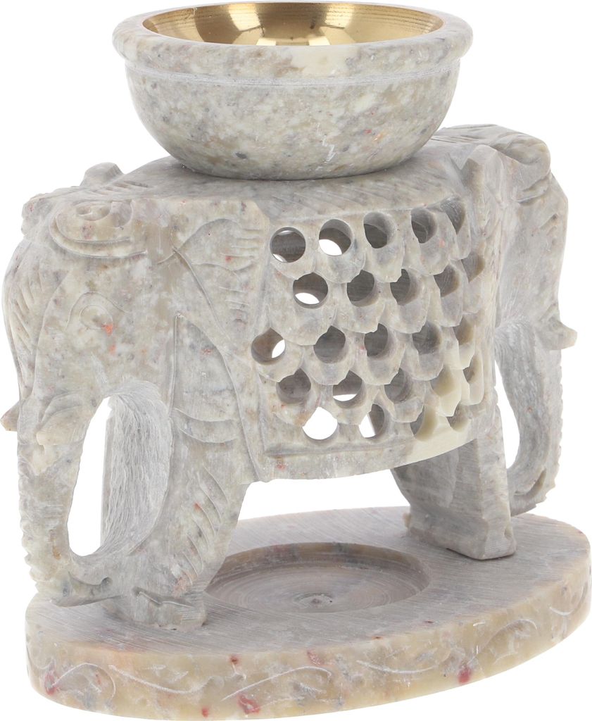 Indische Duftlampe, ätherisches Öl Diffusor, Teelicht Halter für Aromatherapie, Aromalampe aus Speckstein - Zwei Elefanten, 10*11*7,5 cm, Duftla...