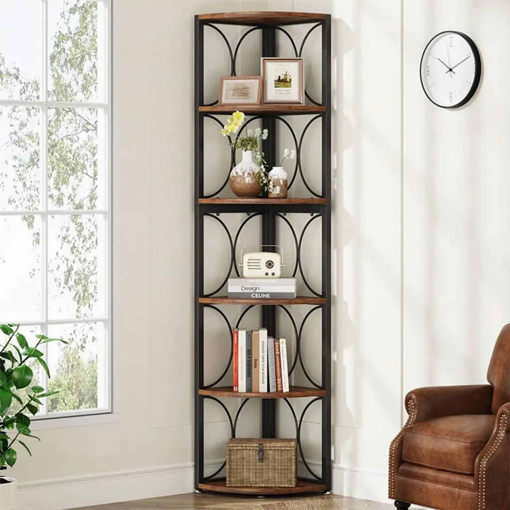 Étagère d'angle stable anti-basculement 6 étages, rangement sécurisé