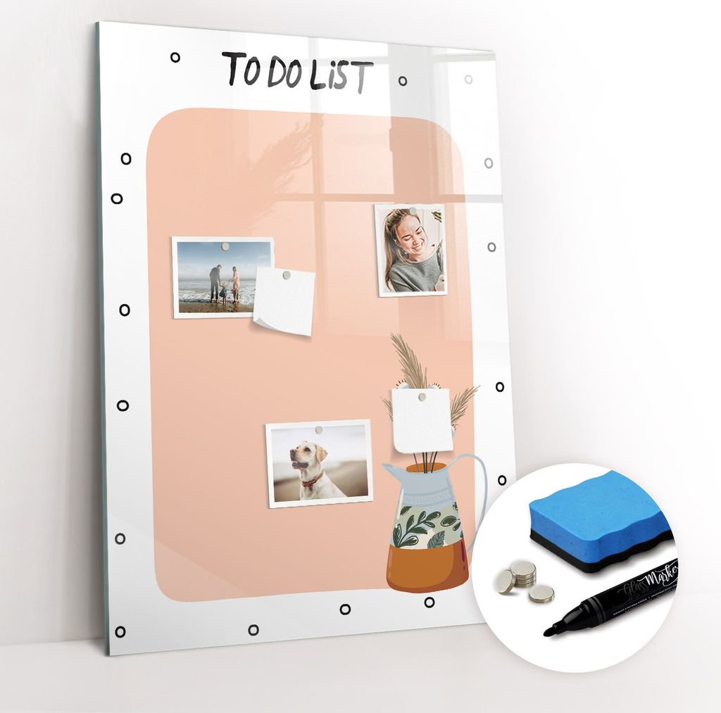 Magnetpinnwand Memoboard - Zubehörsatz - Schwarzer Marker + Schwamm + Magnete - 70 x 100 cm - Aufgabenliste