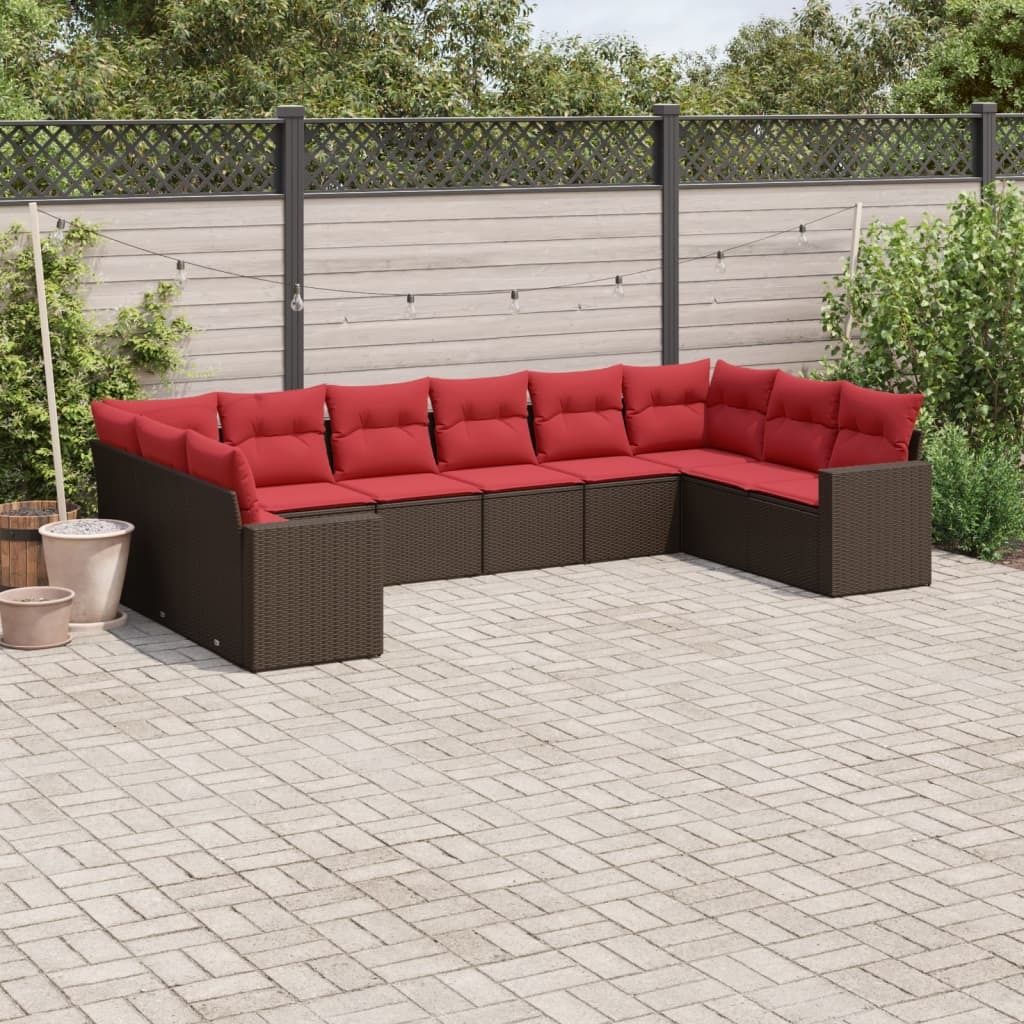 Möbel 10-tlg. Garten-Sofagarnitur mit Kissen Braun Poly Rattan - Gartenmöbelgarnituren 3219464