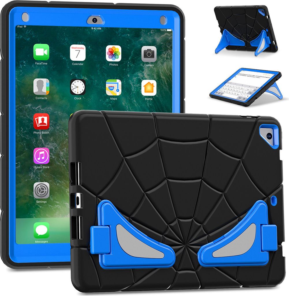 Schutzhülle für iPad Air 2 /iPad 6th /iPad 5th /iPad Pro 9.7 Hülle Robuste Stoßfeste Ständer für Kinder Jungen Schwarz Blau