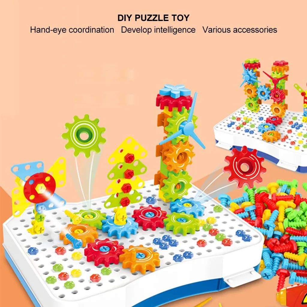 Puzzle à Vis avec Perceuse Électrique Jouet Éducatif de 190 Pièces Enfant