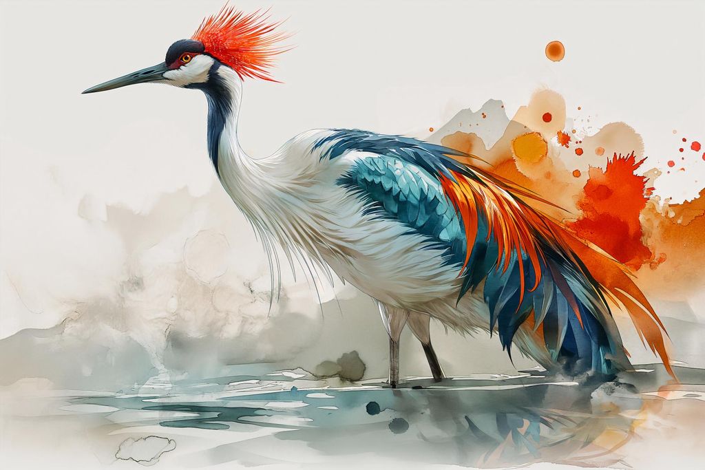 Plakat 45x30cm Kranich in Aquarell