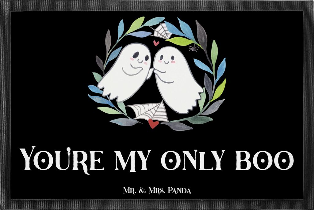 Mr. & Mrs. Panda Bodenvorleger Gespenster Liebe 60 x 90 cm - Schwarz - Geschenk, Schmutzfangmatte, Schmutzmatte, Fußabstreifer, Verliebt, Gespenst...