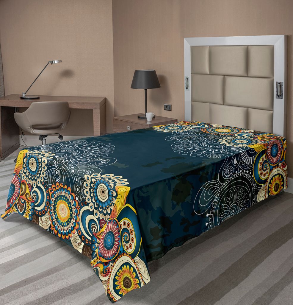 ABAKUHAUS Psychedelisch Bettlaken, Bunter Entwurfs Vintage Verzierungs Blätter Paisley Pop Kunst Mandala Druck, weiches bequemes oberes Bettlaken ...