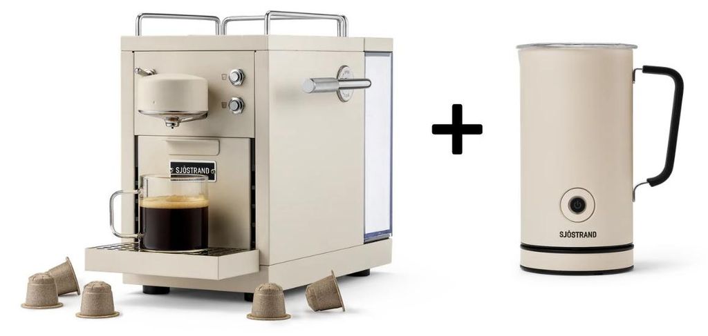 Sjöstrand Set Kapsel-Kaffeemaschine + Milchaufschäumer , Farbe:Beige
