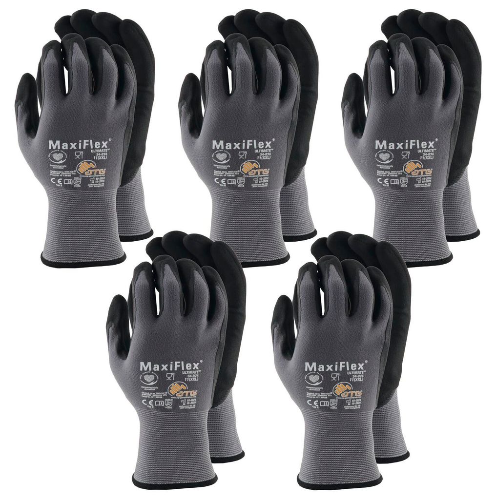 ATG MaxiFlex Handschuhe Ultimate Schutzhandschuhe, Montagehandschuhe Arbeitshandschuhe, atmungsaktiv, Nitril-Mikroschaum, grau/schwarz, Größe 11 ...