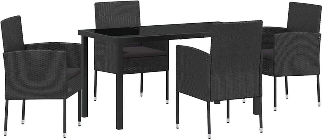 vidaXL Garten Essgruppe mit Kissen 5 pcs Schwarz Poly-Rattan