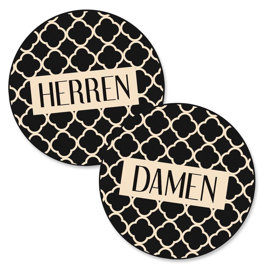 Badezimmer Türschild beige schwarz Set „Damen“ + „Herren“ in Tafelkreide-Optik (15,5 cm) mit Klebepads