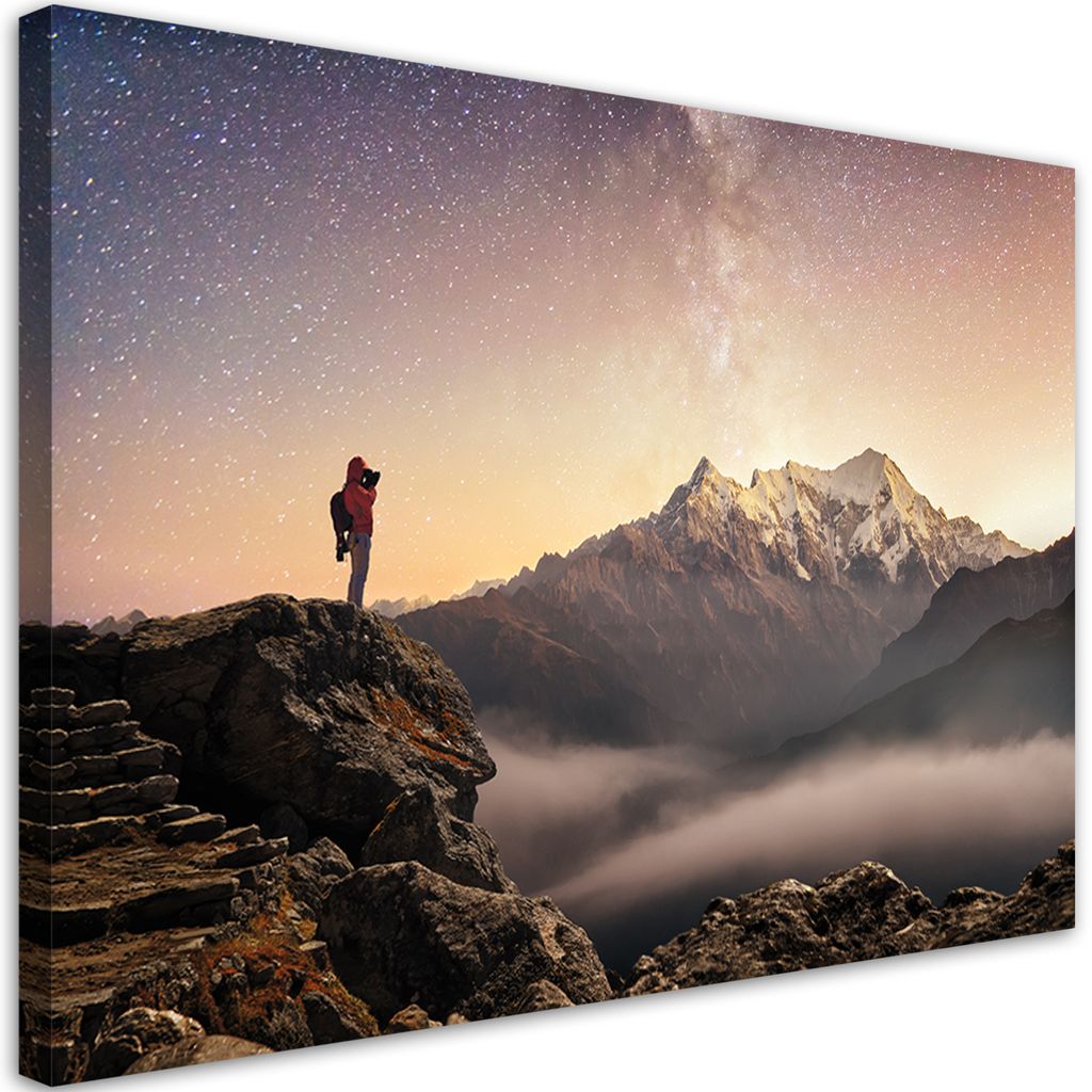Leinwandbild Bergsteigen Sterne Himmel 60x40 Feeby Beige bild für die wand bereit zum aufhängen