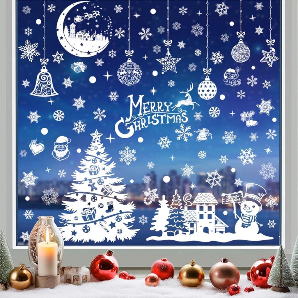 202-teiliges Fensterbilder Set Weihnachten – selbstklebende Aufkleber ohne Rückstände – statisch haftende Sticker für Fenster, Glas & Spiegel