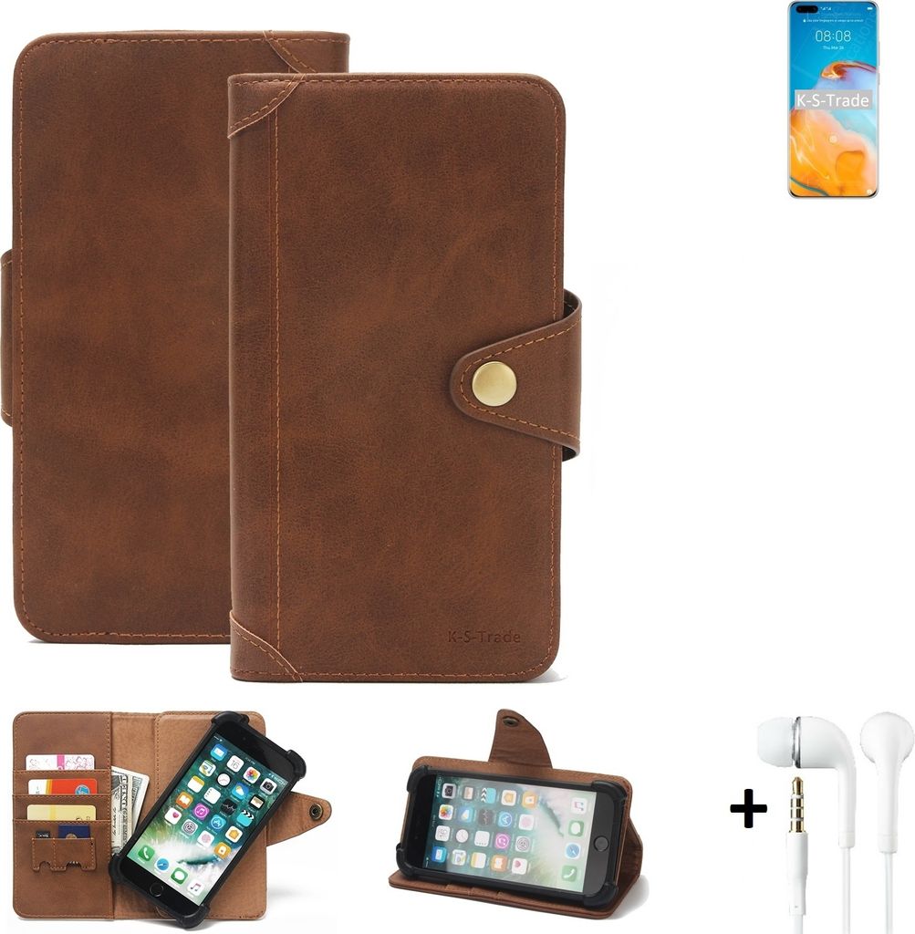 K-S-Trade Handyhülle Schutzhülle kompatibel mit Huawei P40 Pro+ Walletcase Bookstyle Schutz Case Hülle Wallet Flipcase Cover PolyurethanBraun inkl.