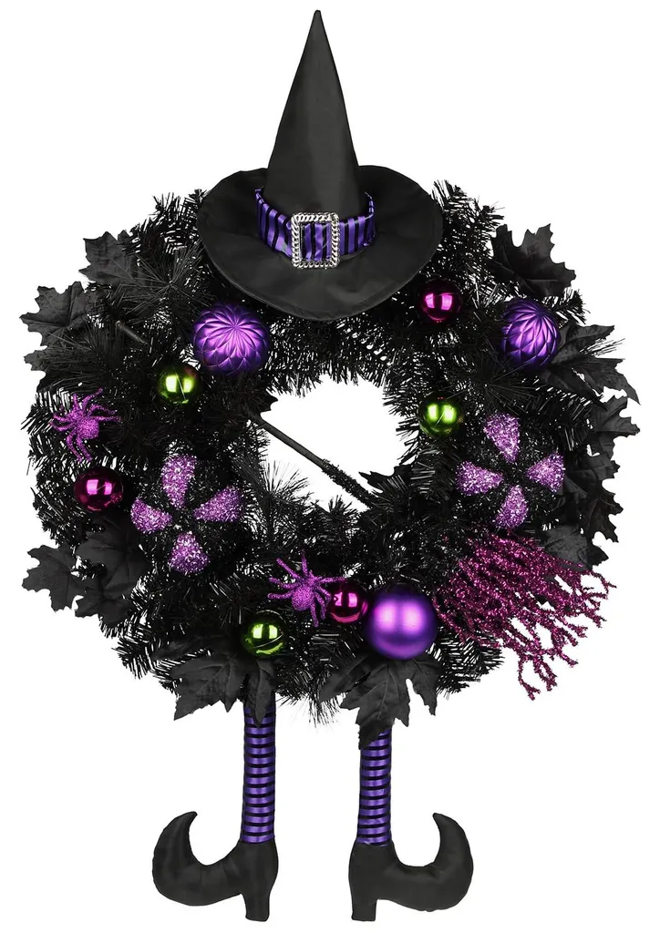 Décoration de Porte Halloween 66cm pour Entrée et Fenêtre Design Sorcière
