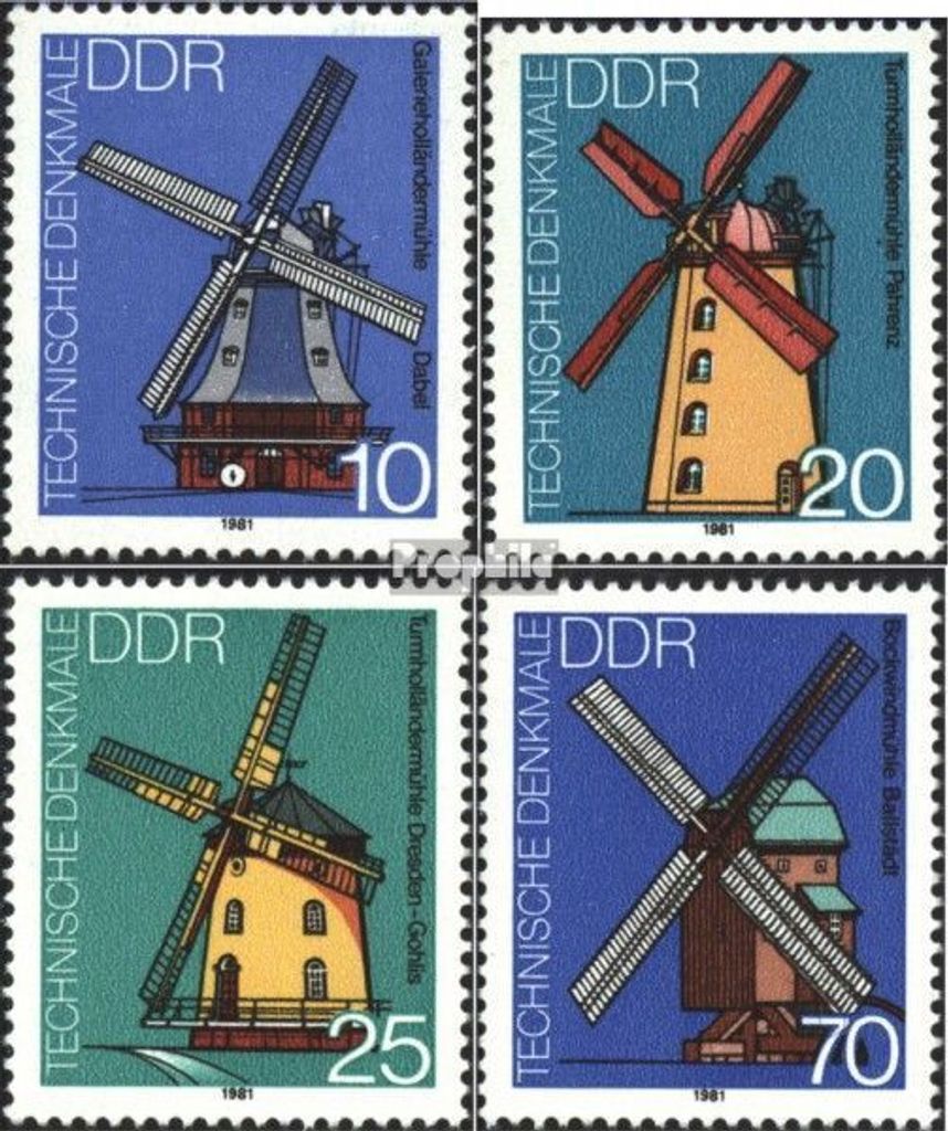 Briefmarken DDR 1981 Mi 2657-2660 (kompl.Ausgabe) postfrisch Technische Denkmale (I): Windmühlen