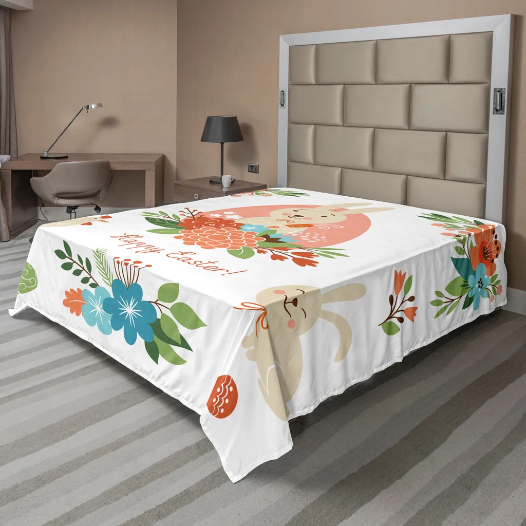 Drap de Lit Thème Pâques pour Décoration de Chambre Printanière Beige