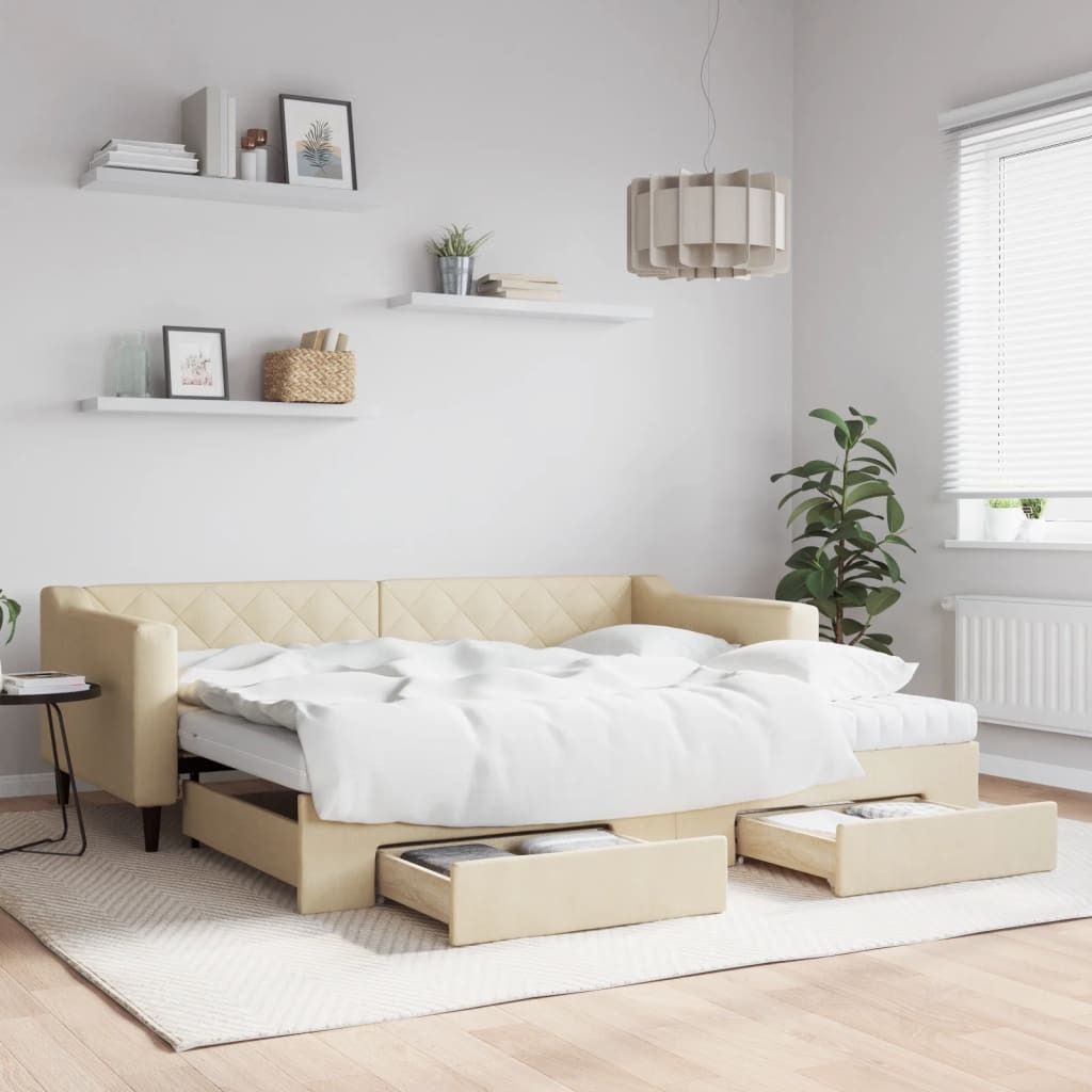 Maison Exclusive - Tagesbett Ausziehbar mit Schubladen Creme 90x200 cm Stoff