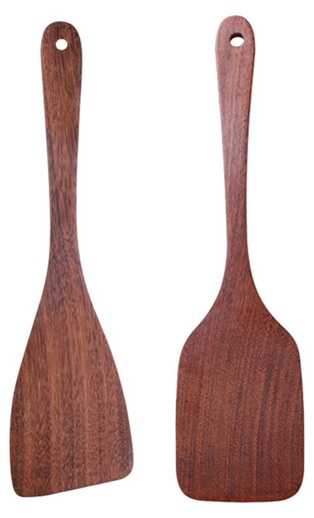 2-teiliges Spatel-Set aus Holz, quadratisch, diagonal, zum Kochen, Rühren, Wok-Spatel, Küchenwender, abgewinkelter flacher Spatel, Eierwender, K...