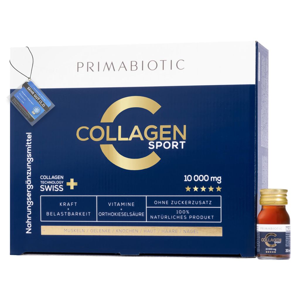Primabiotic Collagen Sport - Collagen Shots for Drinking - 10,000 mg with Orthosilicic Acid - For Active People-Pineapple Flavour-45 kcal per Serving