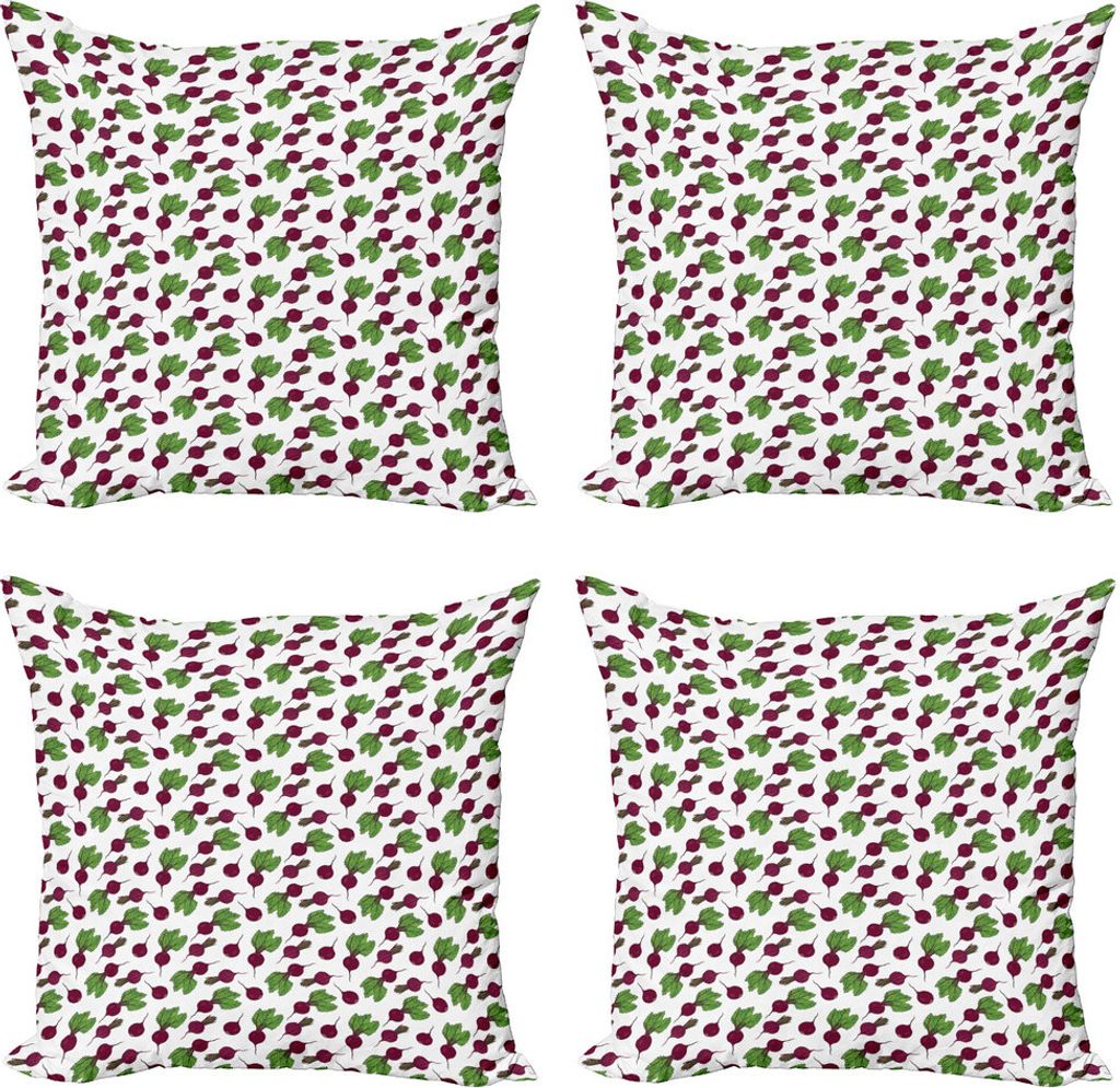 ABAKUHAUS Gemüse Kissenbezug Set (4 Stück), Ganze und halbierte Beets, Moderner Doppelseitiger Digitaldruck, 60 cm x 60 cm, Grüne Pflaume Weiß