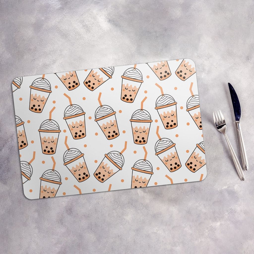 Tischset 4x45x30 cm Platzset Tischmatte Platzmatte Untersetzer - Blase Milch Grün Tee
