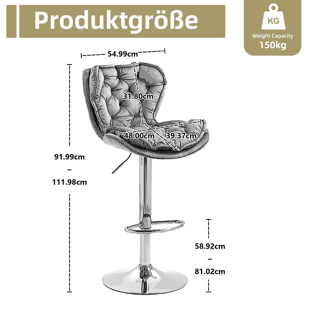 okwish Barové židle 360° otáčivé sametové, sada jídelních Obrázek produktu 6
