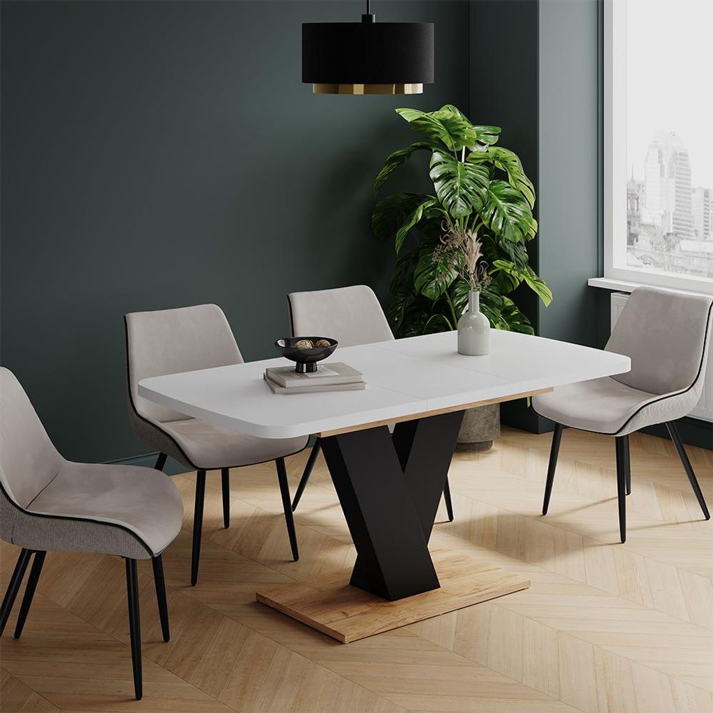 Vicco Esstisch Fenaro, 120 x 80 cm ausziehbar, Weiß/Goldkraft Eiche/Goldkraft Eiche/Schwarz