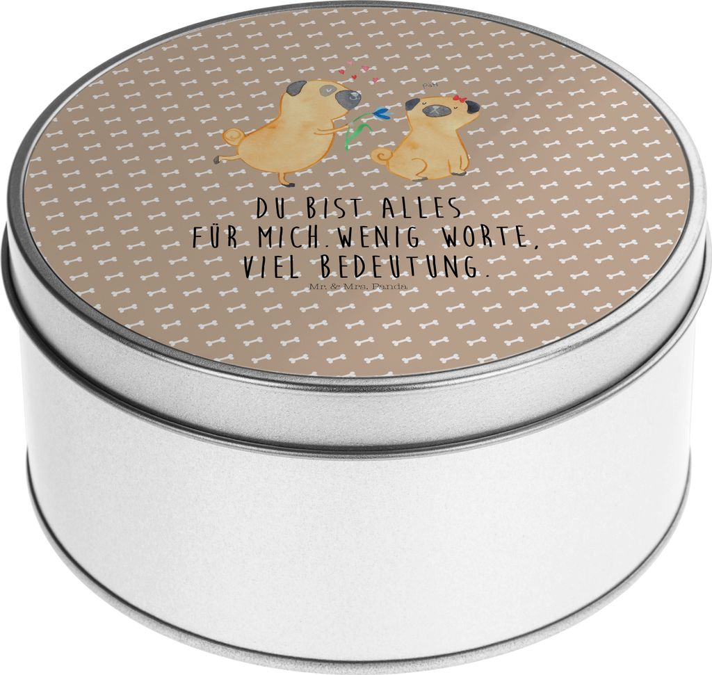 Mr. & Mrs. Panda Teedose Mops Verliebt - Hundeglück - Geschenk, Aufbewahrungsbehälter, Vorratsdosen, keksdosen, gebäckdose, Keksdose, Pure Liebe...