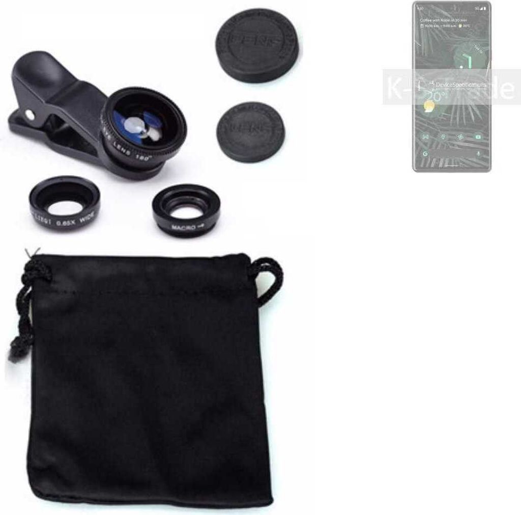 K-S-Trade Smartphone Kamera Linsen Set Kompatibel mit Google Pixel 6 Pro 3in1 Clip-On Kamera Adapter Macro Weitwinkel FishEye Fischauge Objektiv Linse