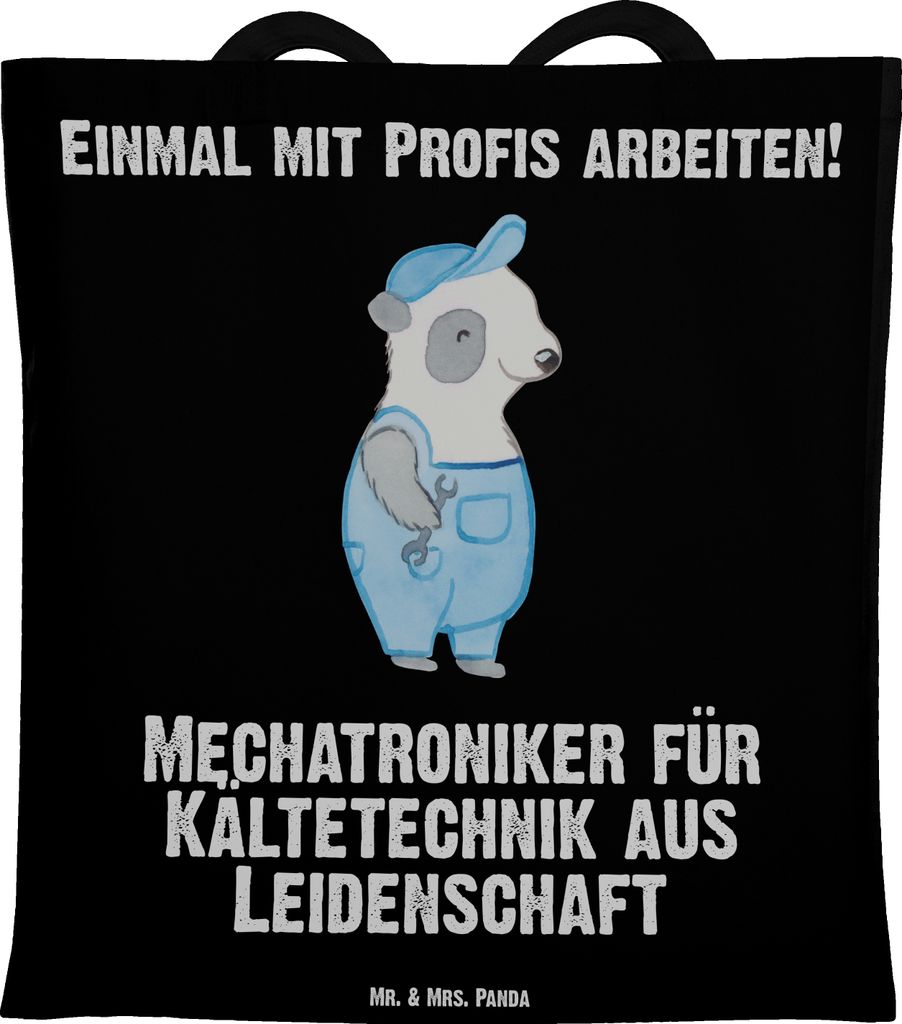Mr. & Mrs. Panda Tote Bag Mechatroniker für Kältetechnik Leidenschaft - Schwarz - Geschenk, Gesellenprüfung, Jutebeutel, Shopping Tasche, Laptop...