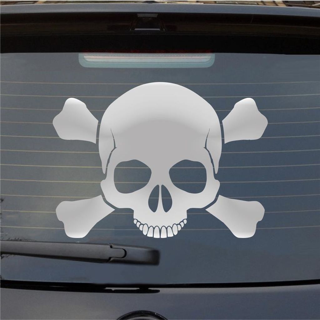 Heckscheibenaufkleber Totenkopf Skull Pirat Tod Car PKW 51x37 cm Silber Auto Aufkleber Sticker