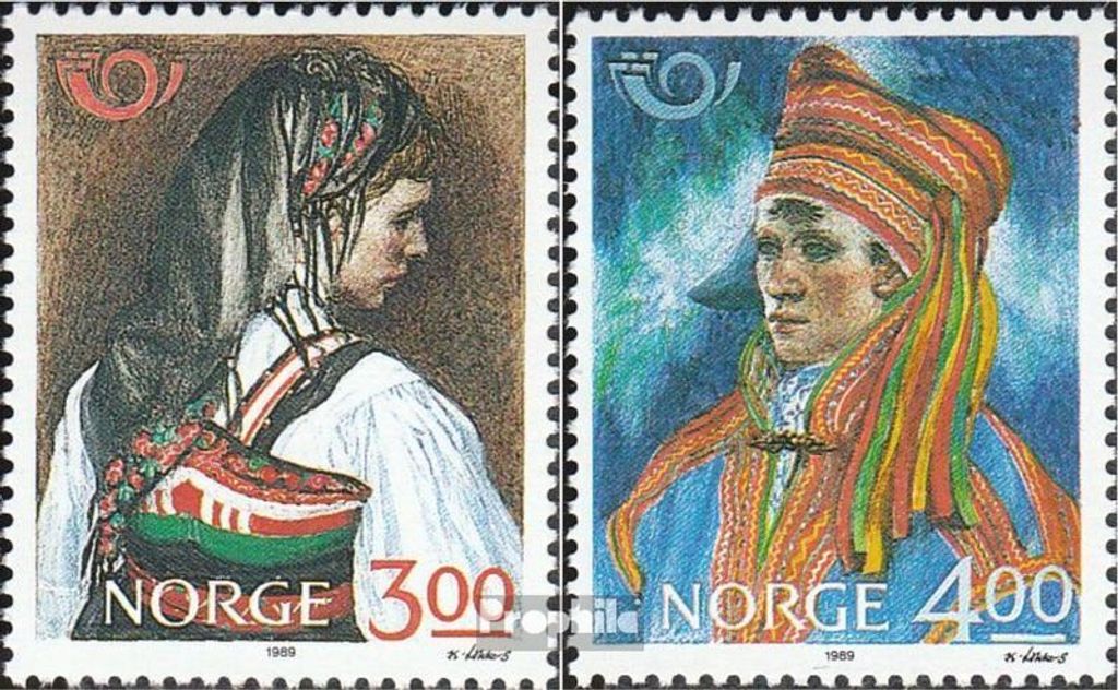 Briefmarken Norwegen 1989 Mi 1017-1018 (kompl.Ausg.) gestempelt Volkstrachten