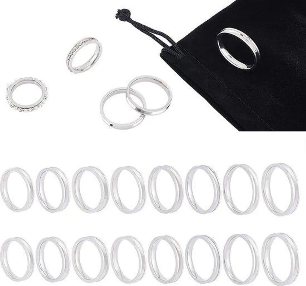 Bagues à Rainures en Acier Inox pour Inserts - Lot de 24 Anneaux de Bijoux