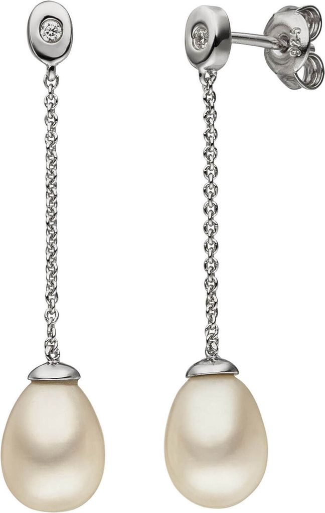 Ohrhänger mit Süßwasserperlen & Zirkonia weiß 925 Silber Produktbild 