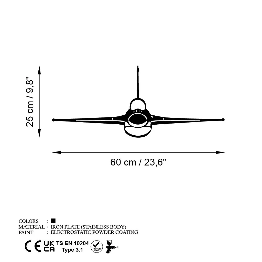 Decorazione da Parete F-16 Wallity Metallo Nero Design Moderno - 6