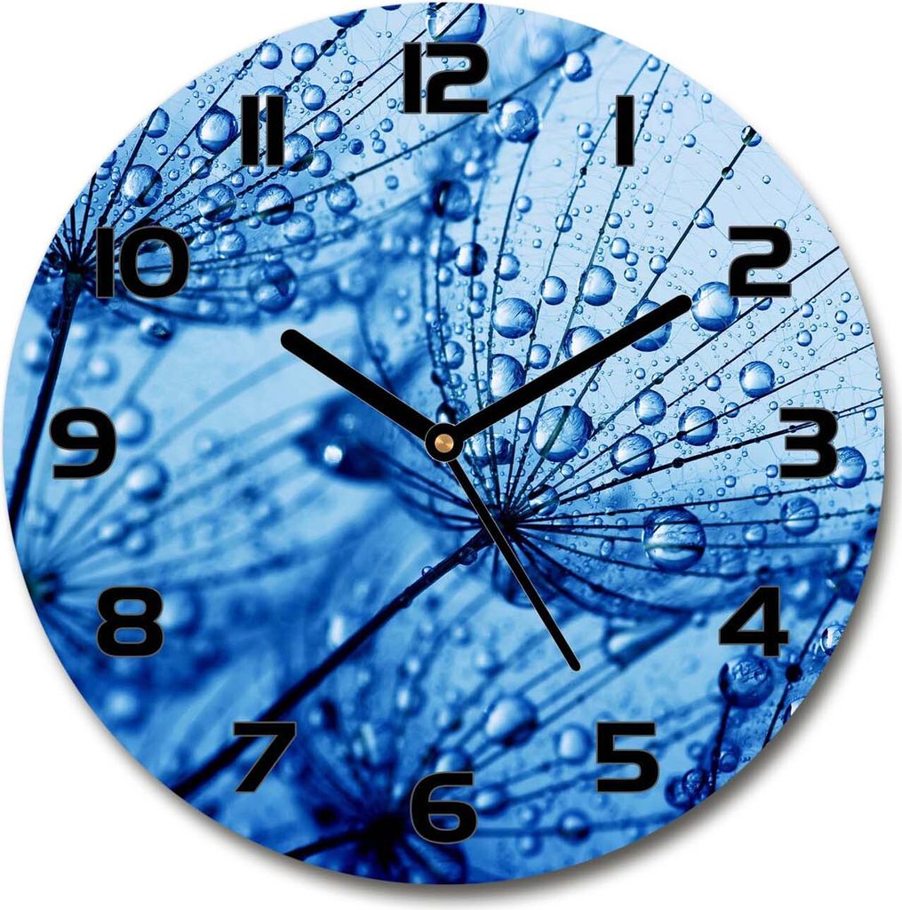 Wanduhr aus Glas 30fi Glasbild Glasuhr Gehärtetes Glas - schwarze-zeiger - Dandelion seeds