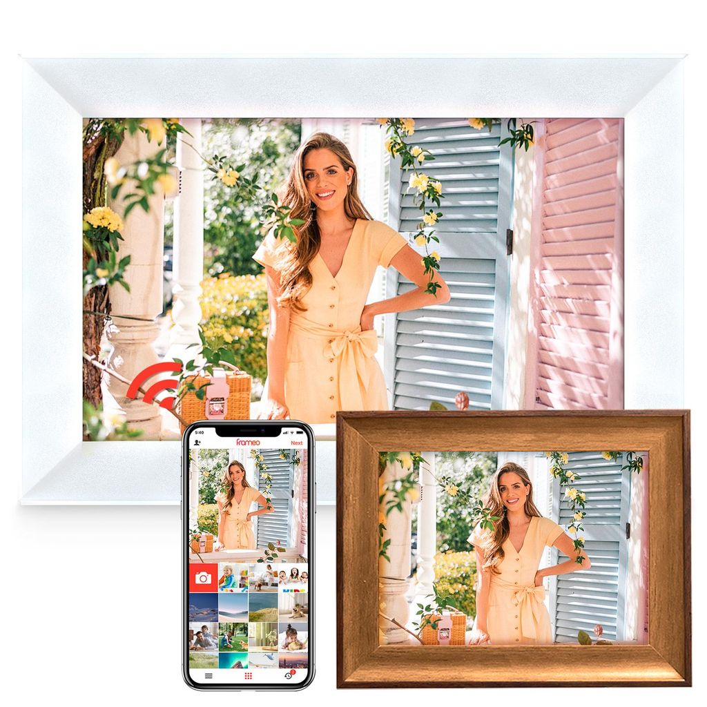 Fine Life Pro Digitaler Fotorahmen 10.1" und Holzfotorahmen 6", Digitaler Bilderrahmen 1280 x 800 Pixel, 32 GB, Touchscreen WLAN, Weiß