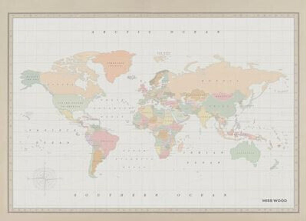 Miss Wood Weltkarte Woody Map Watercolor Colonial L