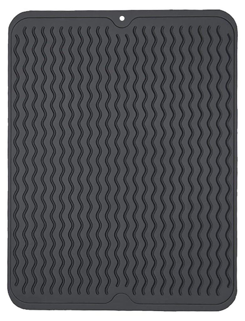 Abtropfmatte aus Silikon, 50x40 cm, umweltfreundlich, hitzebeständig und rutschfest, Abtropfmatte für Geschirr (Schwarz)