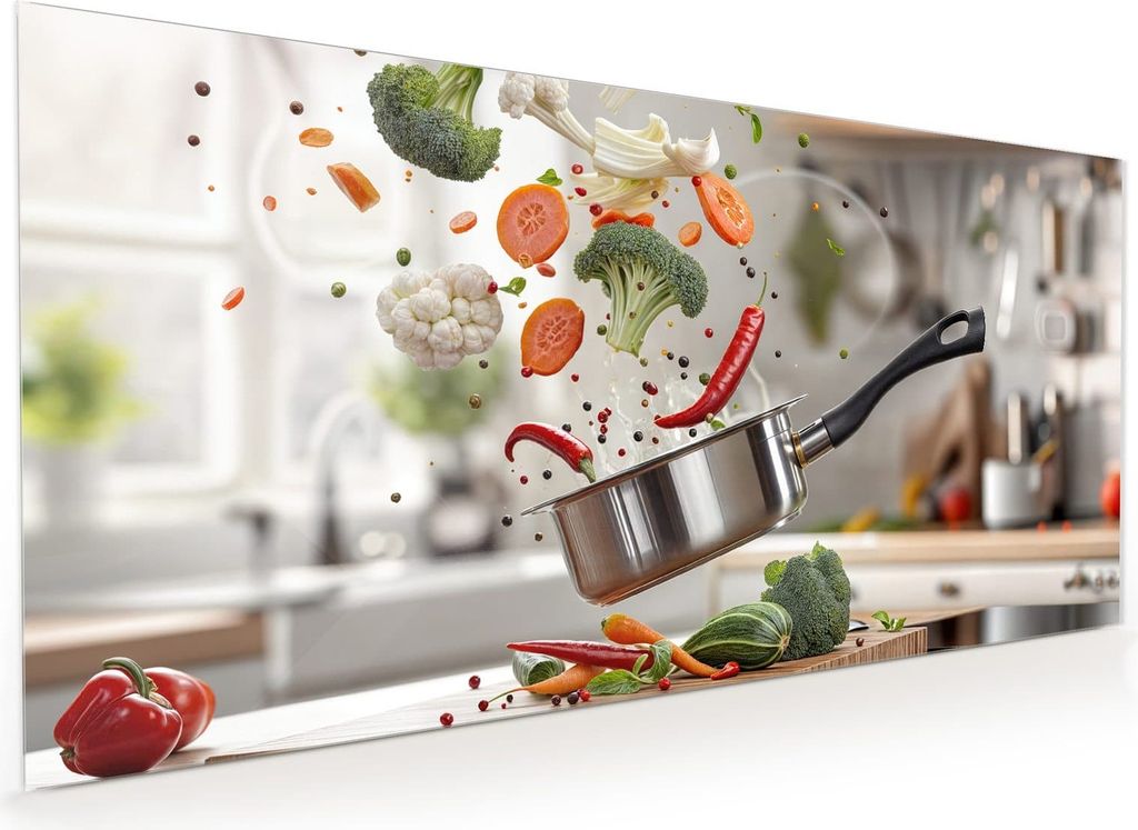 Küchenrückwand Spritzschutz Glas mit Motiv Kochen Mit Gemüse 40 x 40 cm