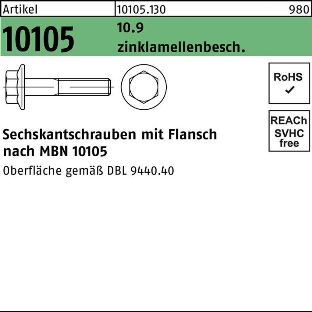Sechskantflanschschraube R 10105 M 14 x 1,5 x 70 10.9 flZnnc-L