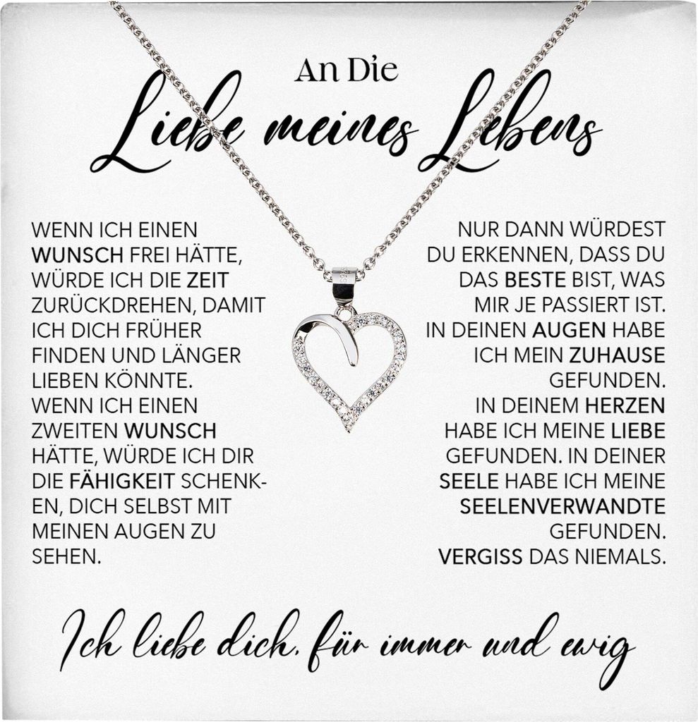 22Feels Ich Liebe Dich Frauen Geschenk "Meines Lebens" Ehefrau Freundin Herz Halskette Valentinstag Hochzeitstag Jahrestag (Damen Silber 925/000 Sc...