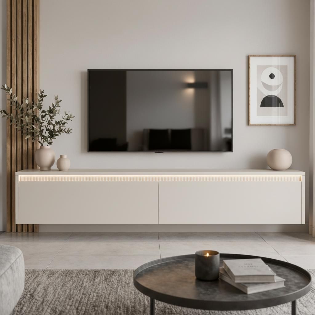 TV-Lowboard 170 cm LUMI II - Kaschmir matt, TV-Schrank mit LED-Beleuchtung & Push-to-Open