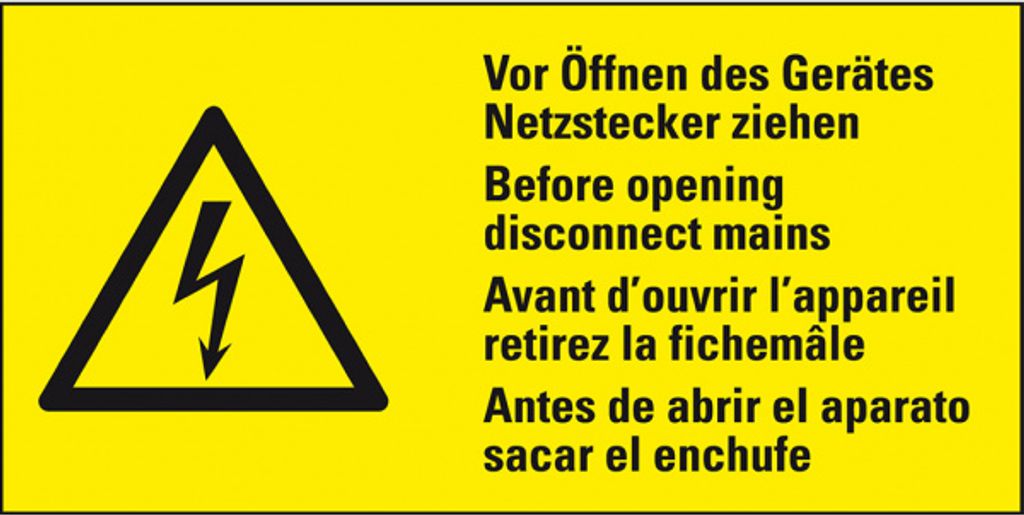 Dreifke Warn-Kombischild Netzstecker ziehen..., RoHS konform, 4-sprachig, Fo...