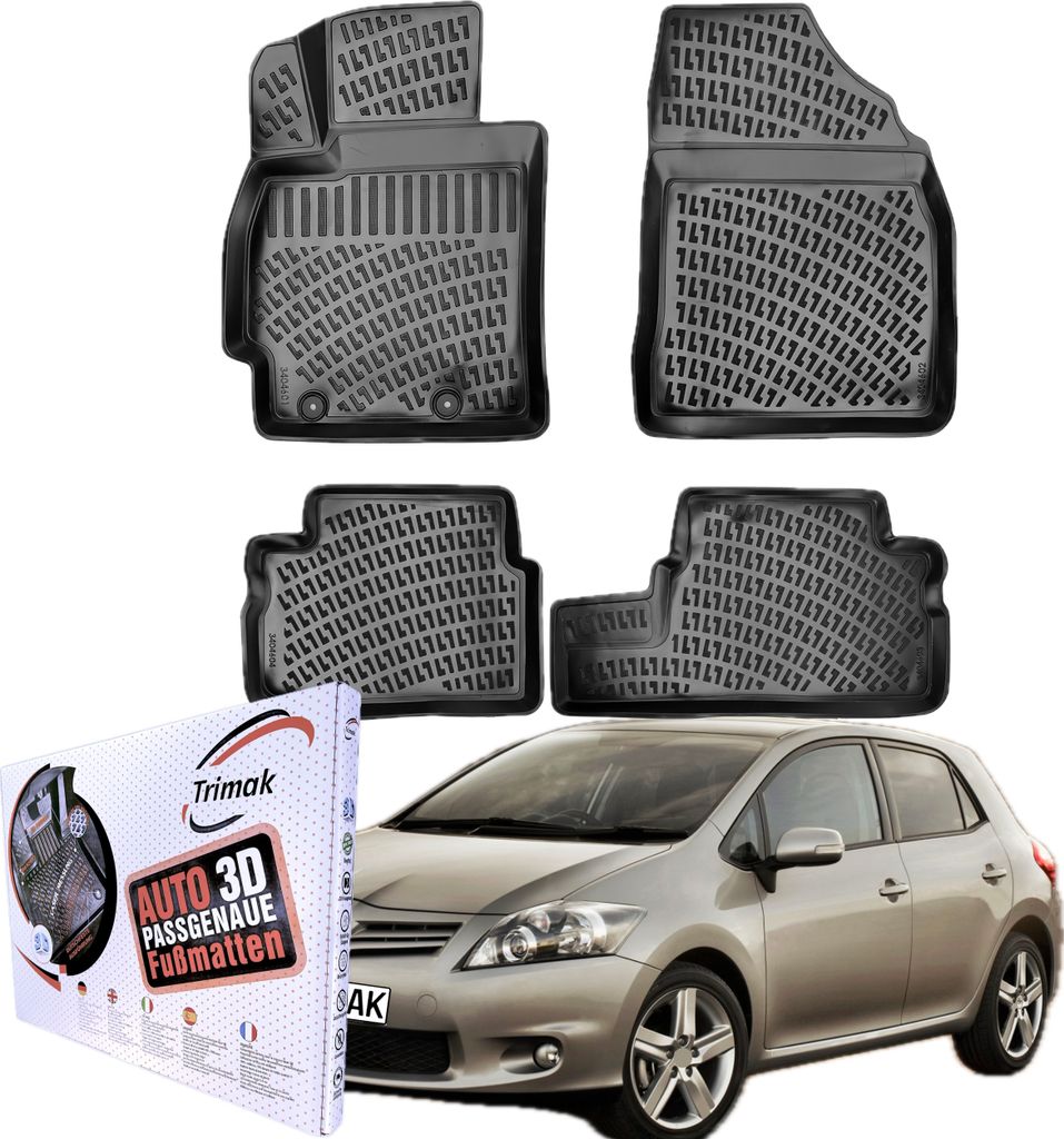 Trimak Autofußmatten kompatibel mit Toyota Auris 1.Gen. E150 2006–2012 Auto Allwetter Gummimatten
