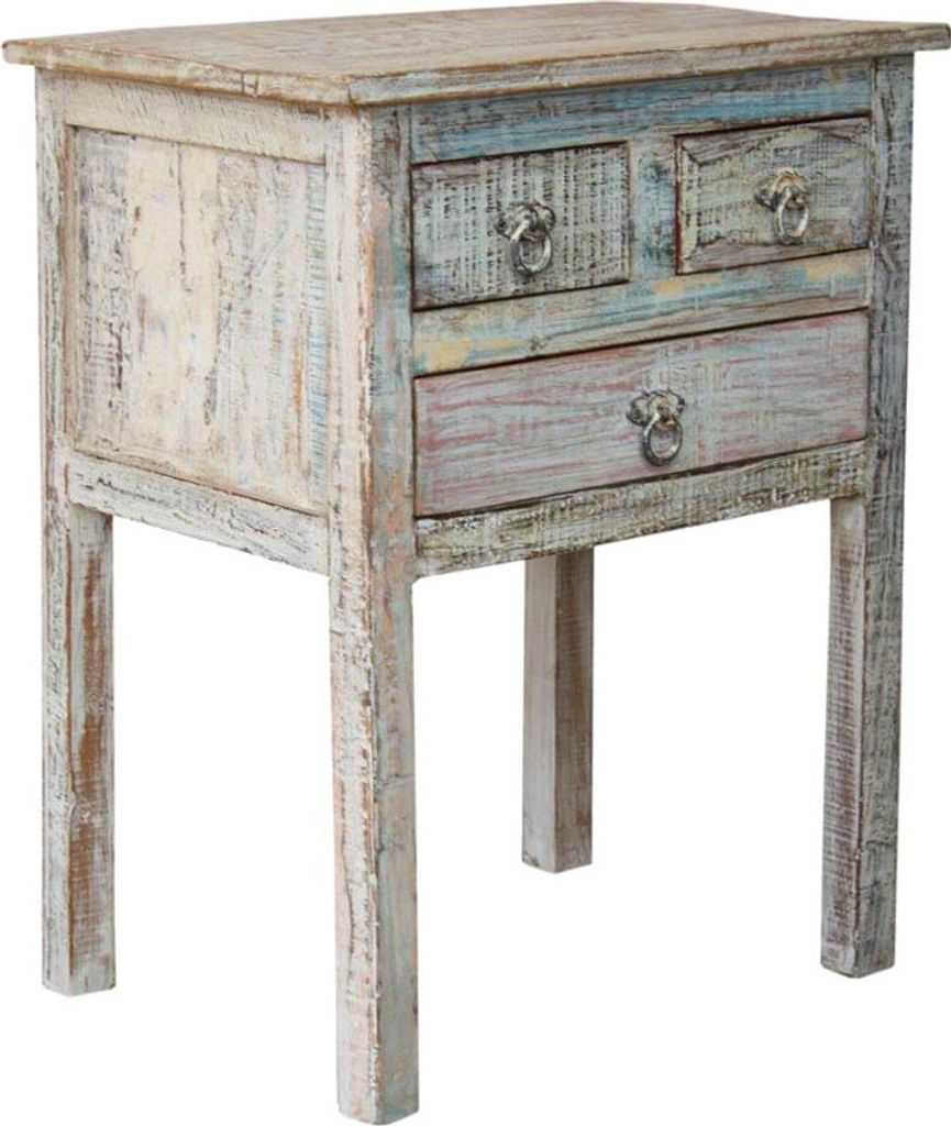 Vintage Beistellschrank, Kommode, Nachttischschrank, Flurschrank mit 3 Schubfächern - Modell 4b, Weiß, Holz, 67*51*38 cm, Kleine Schränke