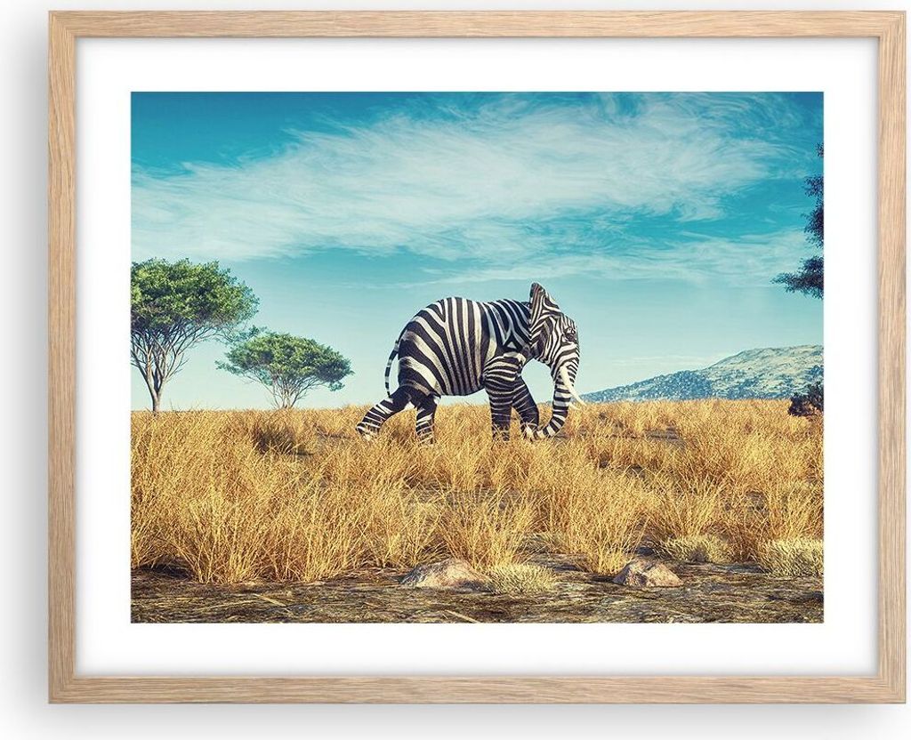 Gerahmtes Poster - Rahmen in heller Eiche - Surreal Elefant Produktbild 